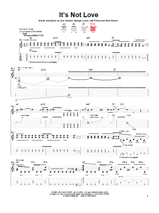 Learn to play Dokken It's Not Love sheet music for Guitar Tab in minutes. Dokken It's Not Love sheet music notes and chords. Download Printable PDF.