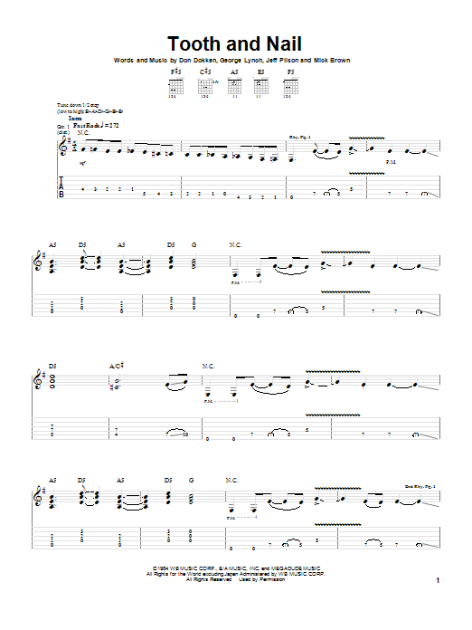 Dokken Tooth And Nail sheet music notes and chords. Download Printable PDF.