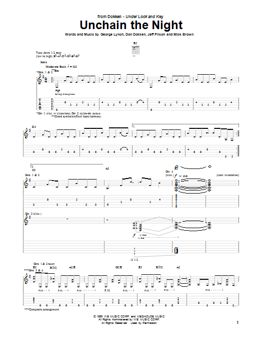 Dokken Unchain The Night sheet music notes and chords. Download Printable PDF.