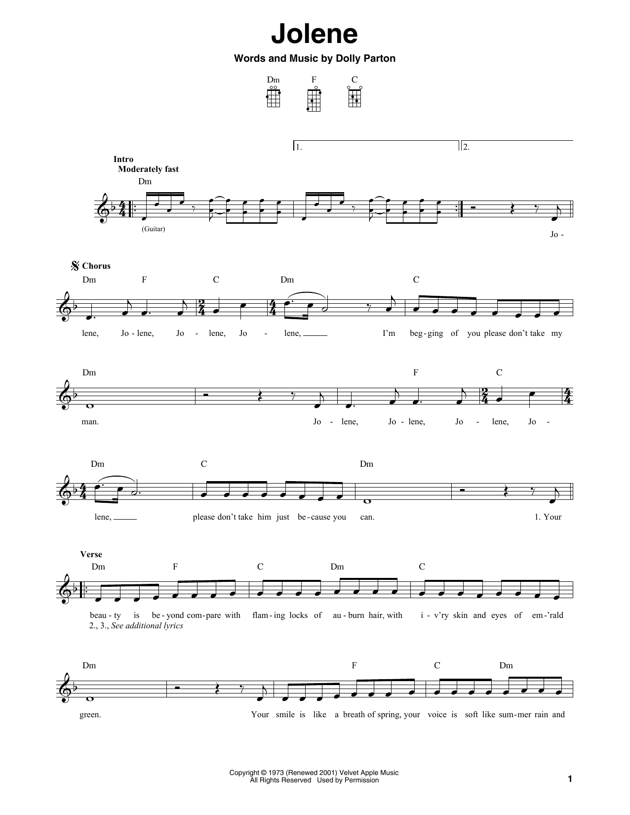 Dolly Parton Jolene sheet music notes and chords. Download Printable PDF.