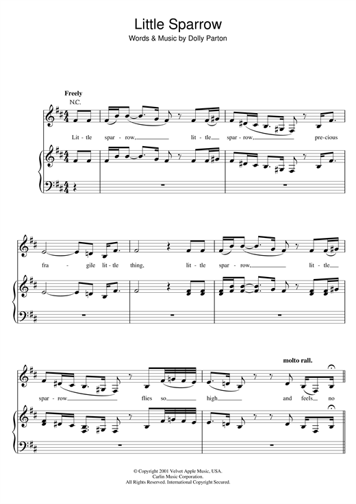 Dolly Parton Little Sparrow sheet music notes and chords. Download Printable PDF.