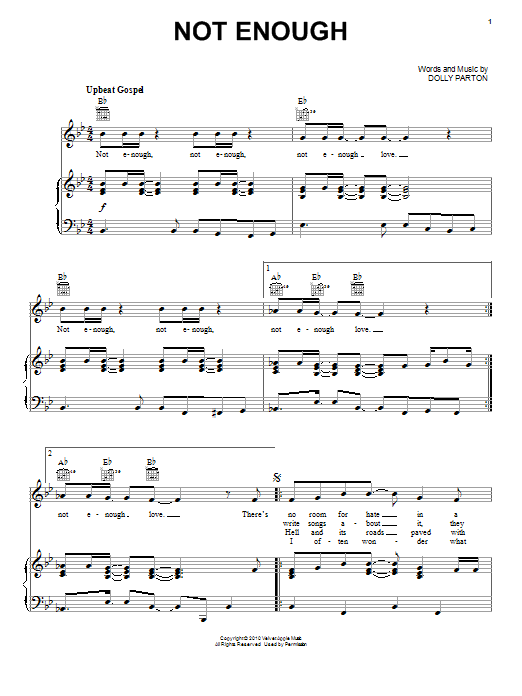 Dolly Parton Not Enough sheet music notes and chords. Download Printable PDF.