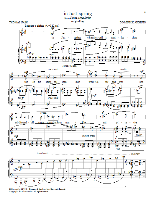 Dominick Argento in Just-spring sheet music notes and chords. Download Printable PDF.