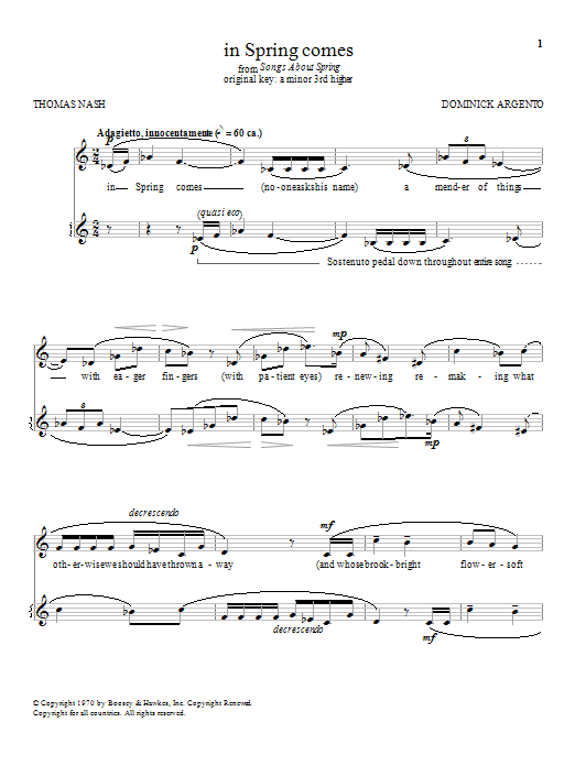 Dominick Argento in Spring comes sheet music notes and chords. Download Printable PDF.