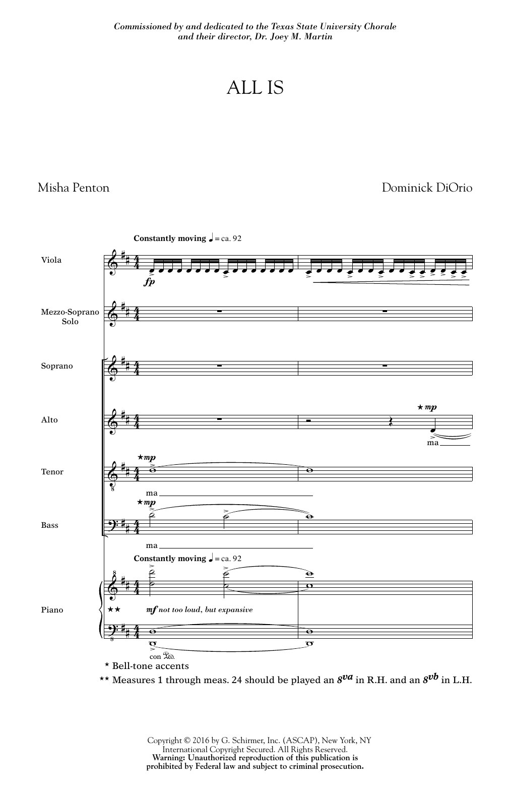 Dominick DiOrio All Is sheet music notes and chords. Download Printable PDF.