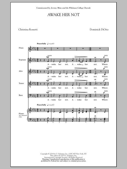Learn to play Dominick Diorio Awake Her Not sheet music for SATB Choir in minutes. Price: 3.9900$ Dominick Diorio Awake Her Not sheet music notes and chords arranged for SATB Choir