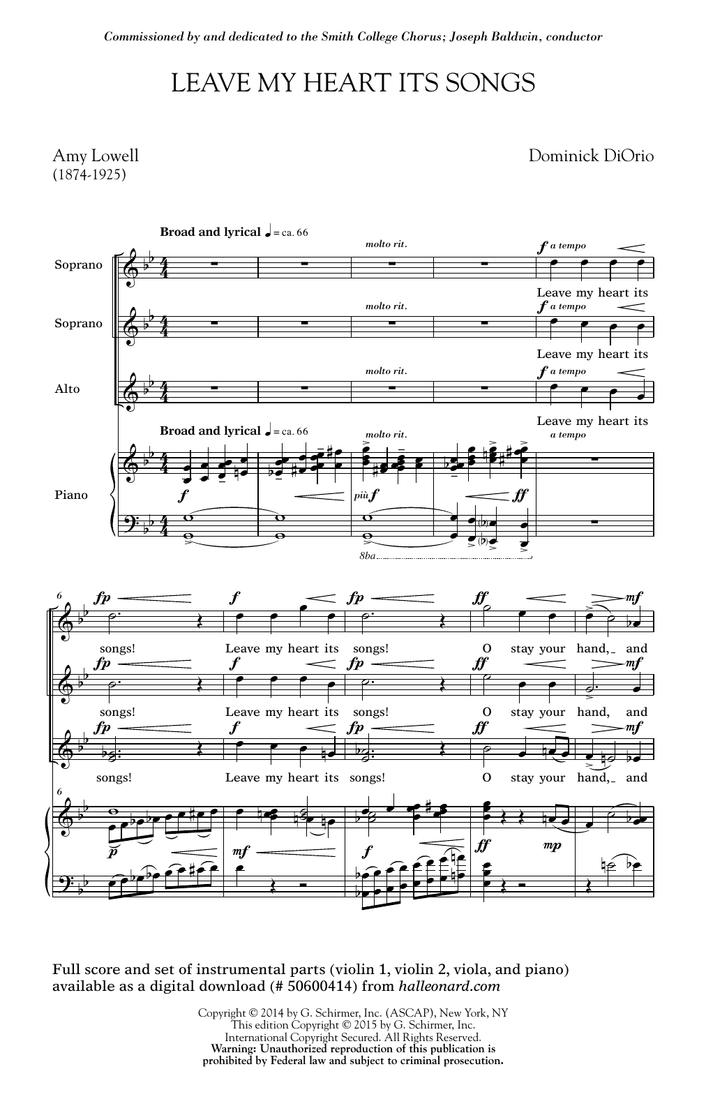 Learn to play Dominick DiOrio Leave My Heart Its Songs sheet music for SSA Choir in minutes. Price: 3.9900$ Dominick DiOrio Leave My Heart Its Songs sheet music notes and chords arranged for SSA Choir