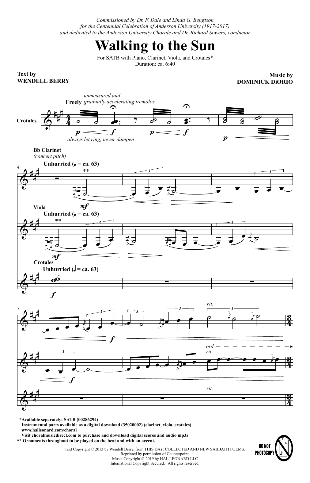 Learn to play Dominick DiOrio Walking To The Sun sheet music for SATB Choir in minutes. Dominick DiOrio Walking To The Sun sheet music notes and chords. Download Printable PDF.