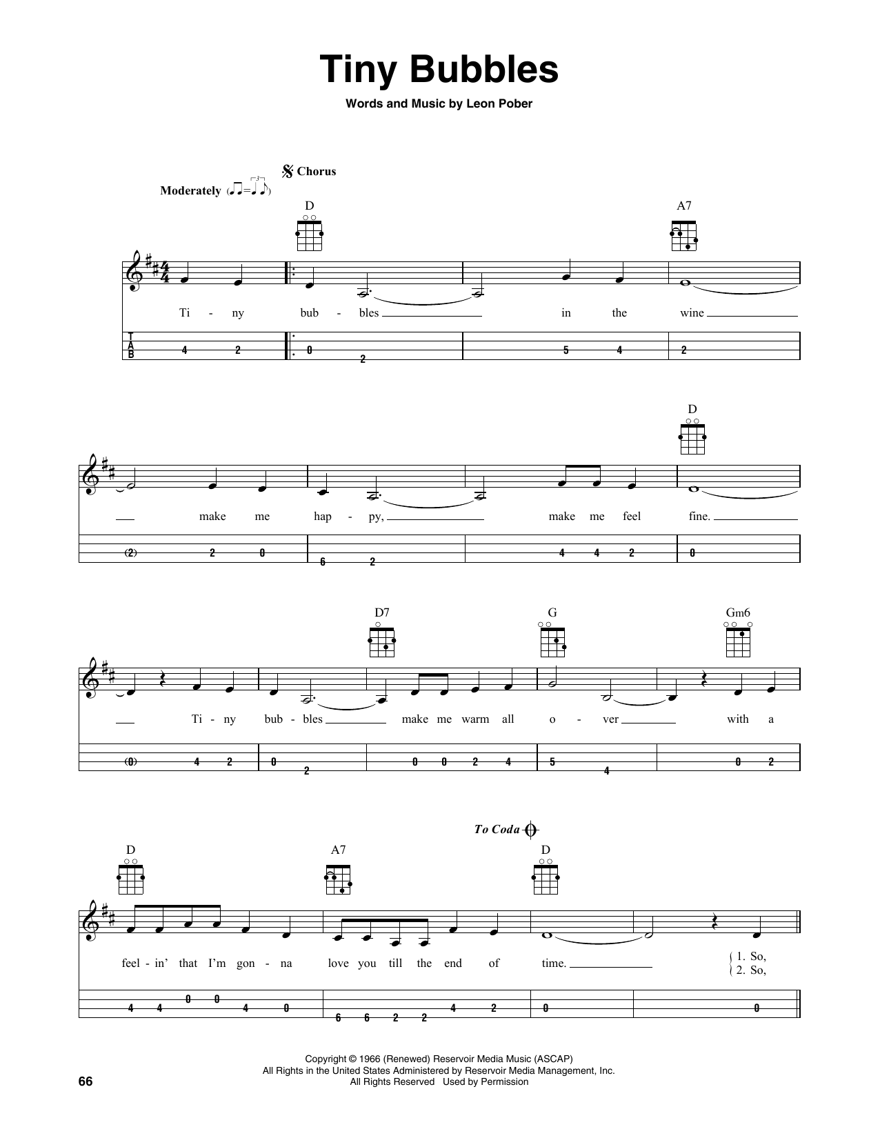 Don Ho Tiny Bubbles sheet music notes and chords. Download Printable PDF.