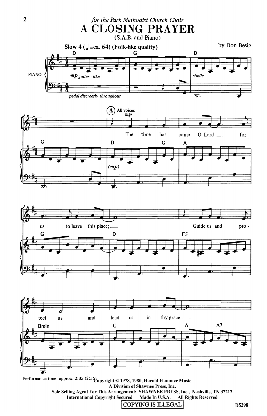 Don Besig A Closing Prayer sheet music notes and chords. Download Printable PDF.