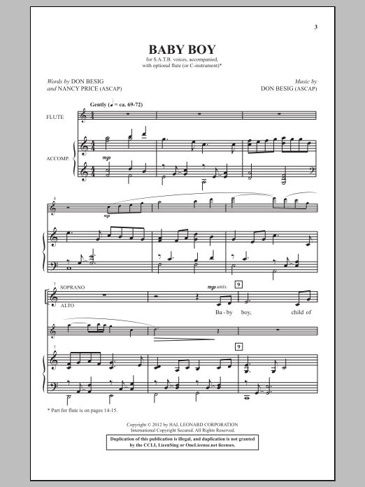 Don Besig Baby Boy sheet music notes and chords. Download Printable PDF.