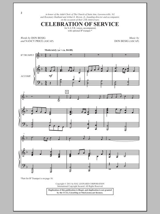 Don Besig Celebration Of Service sheet music notes and chords. Download Printable PDF.