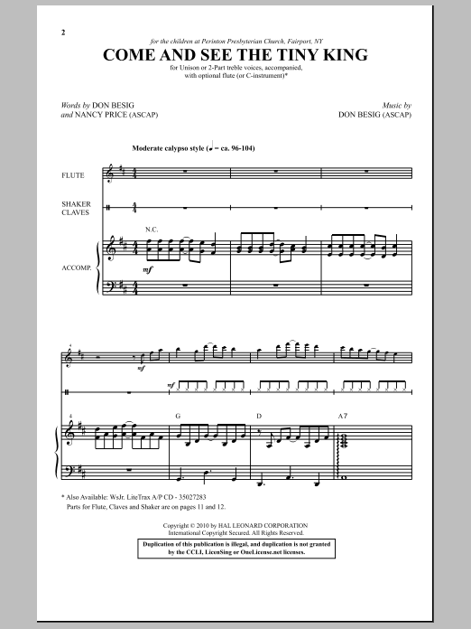 Learn to play Don Besig Come And See The Tiny King sheet music for 2-Part Choir in minutes. Price: 3.9900$ Don Besig Come And See The Tiny King sheet music notes and chords arranged for 2-Part Choir