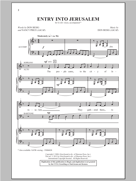 Don Besig Entry Into Jerusalem sheet music notes and chords. Download Printable PDF.