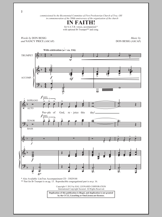 Don Besig In Faith! sheet music notes and chords. Download Printable PDF.