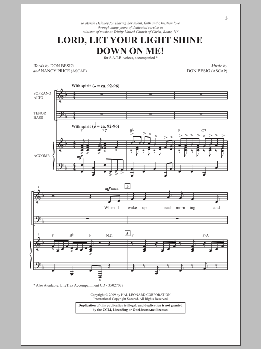anmodning fjende generelt Don Besig "Lord, Let Your Light Shine Down On Me!" Sheet Music PDF Notes,  Chords | Concert Score SATB Choir Download Printable. SKU: 284252