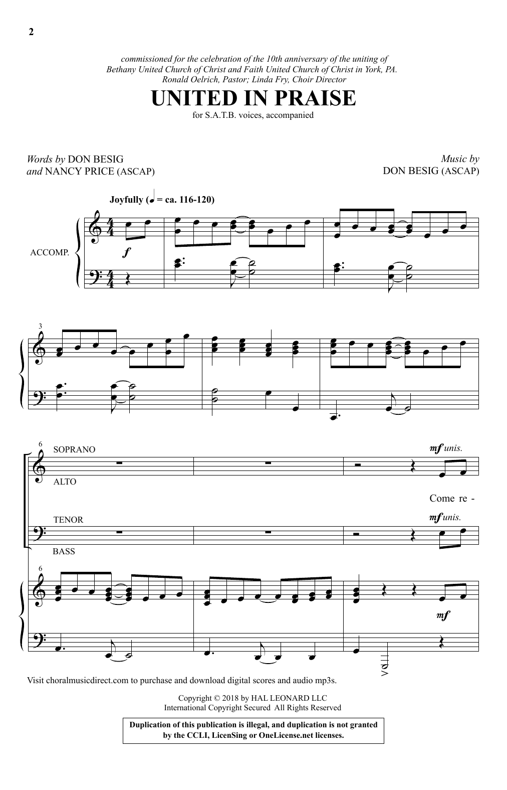 Don Besig United In Praise sheet music notes and chords. Download Printable PDF.