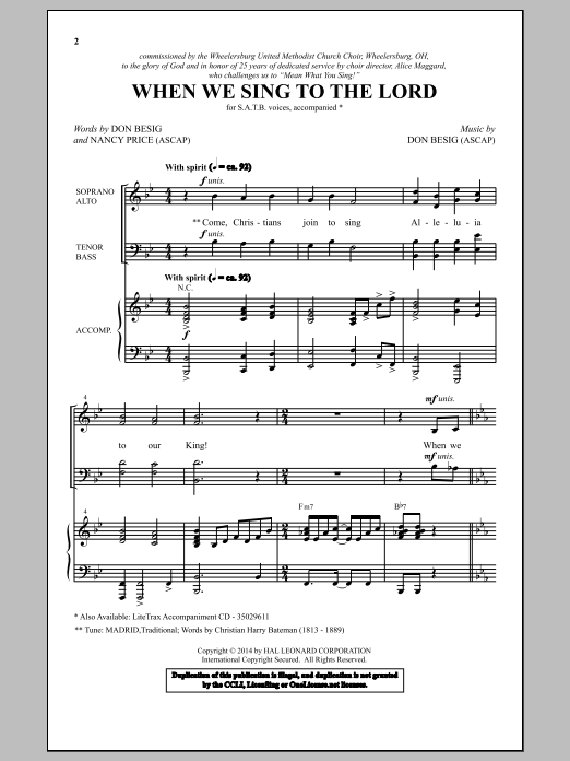 Learn to play Don Besig When We Sing To The Lord sheet music for SATB Choir in minutes. Price: 3.9900$ Don Besig When We Sing To The Lord sheet music notes and chords arranged for SATB Choir