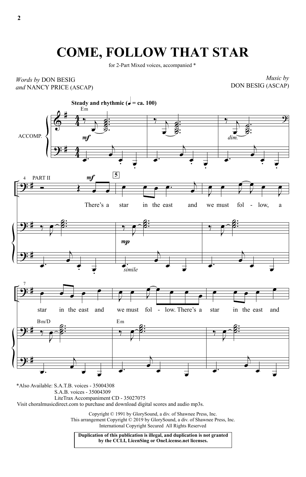 Don Besig & Nancy Price Come, Follow That Star sheet music notes and chords. Download Printable PDF.