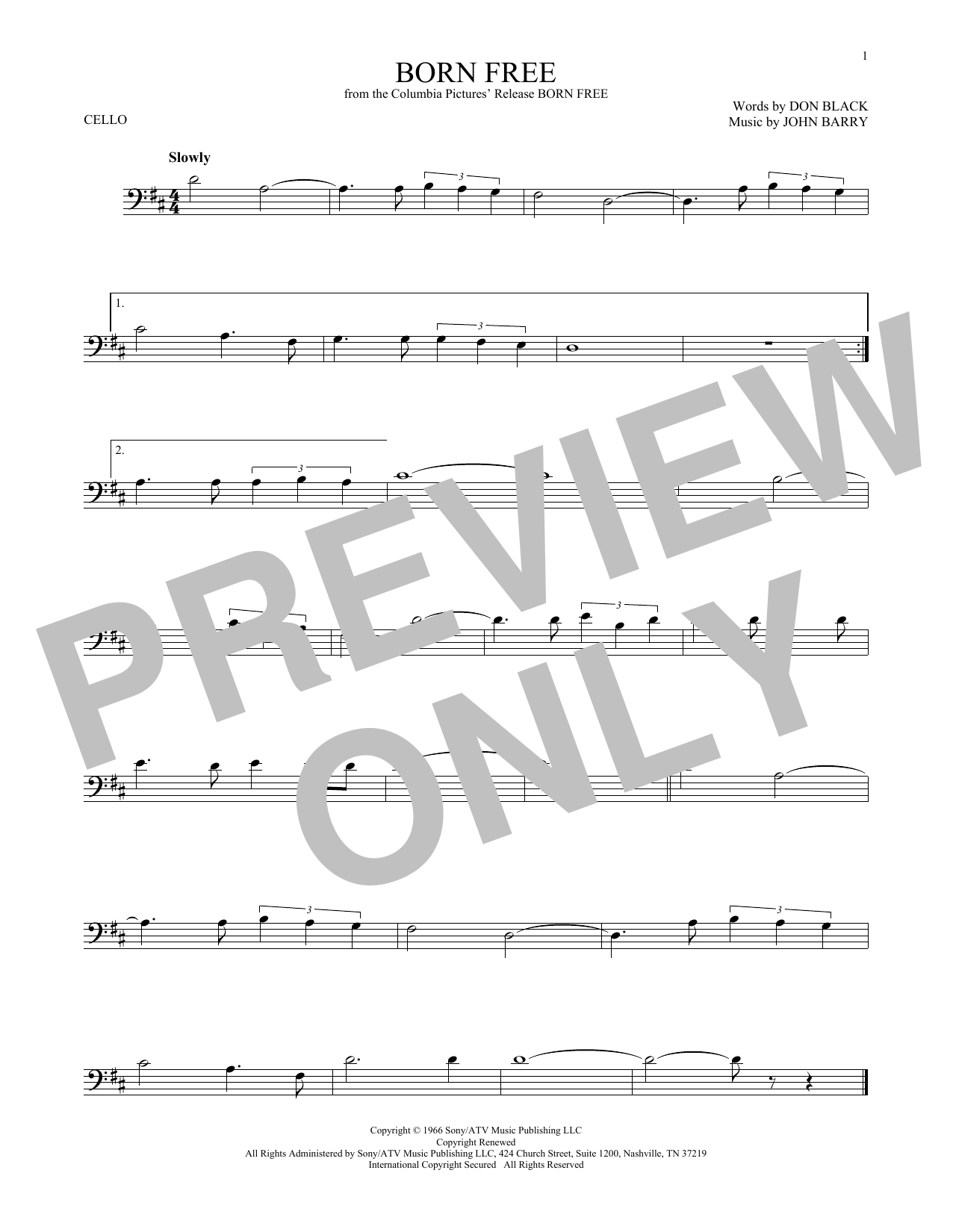 Don Black Born Free sheet music notes and chords. Download Printable PDF.