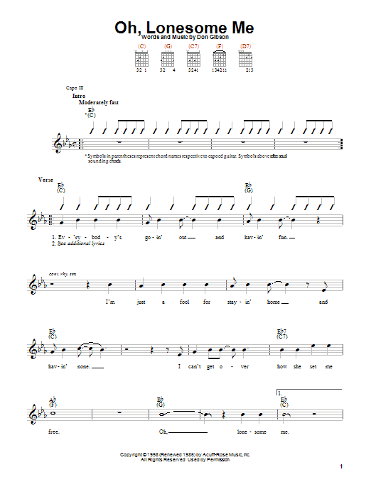 Learn to play Don Gibson Oh, Lonesome Me sheet music for Piano, Vocal & Guitar (Right-Hand Melody) in minutes. Don Gibson Oh, Lonesome Me sheet music notes and chords. Download Printable PDF.