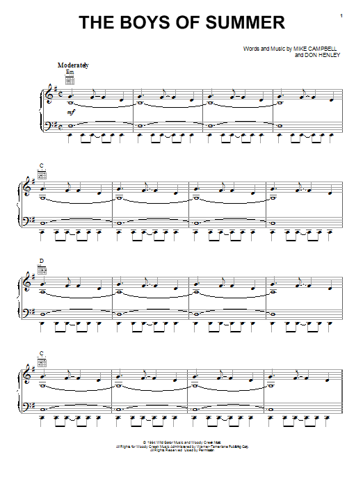 Don Henley The Boys Of Summer sheet music notes and chords. Download Printable PDF.