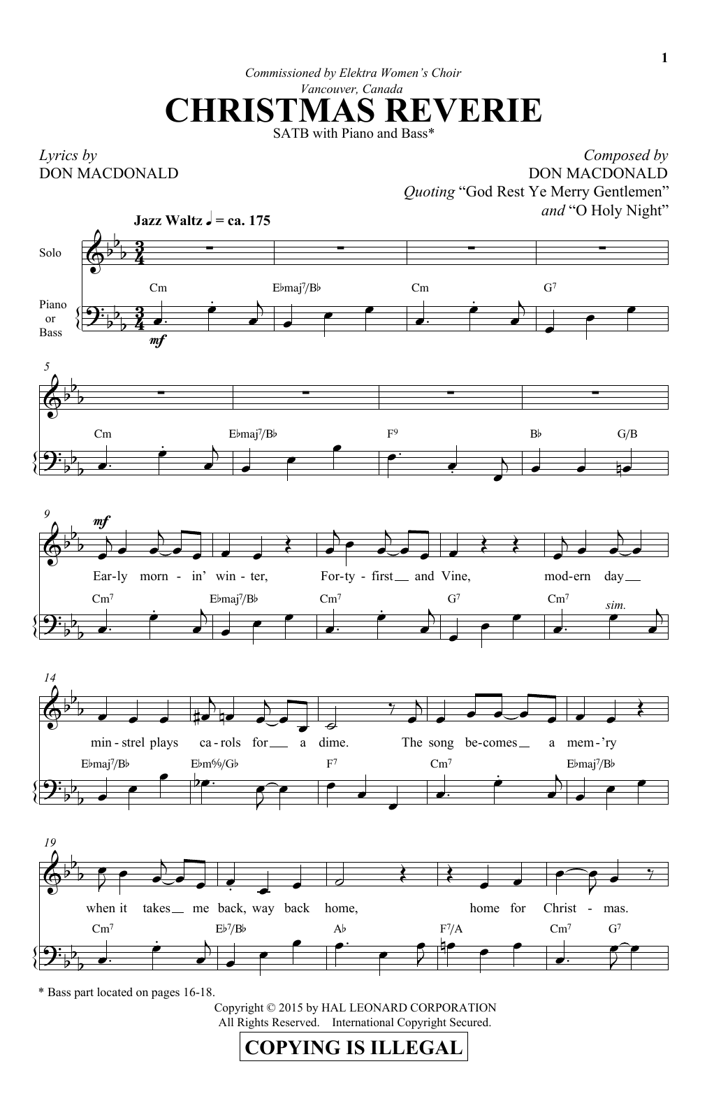 Learn to play Don MacDonald Christmas Reverie sheet music for SATB Choir in minutes. Price: 3.9900$ Don MacDonald Christmas Reverie sheet music notes and chords arranged for SATB Choir