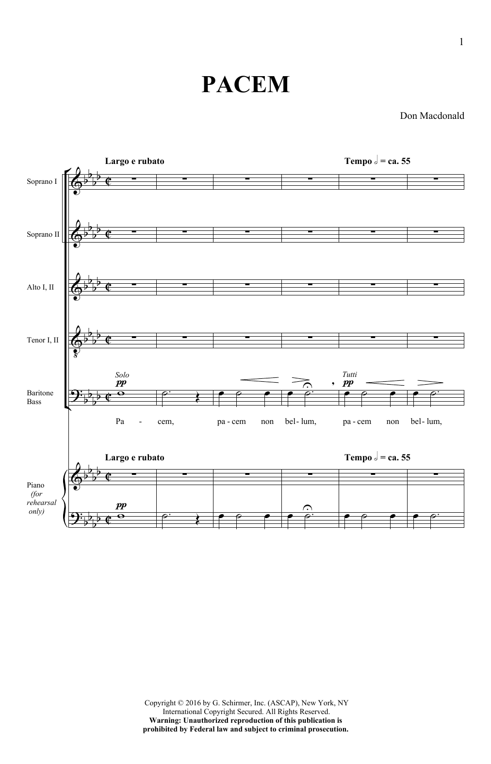 Don Macdonald Pacem sheet music notes and chords. Download Printable PDF.