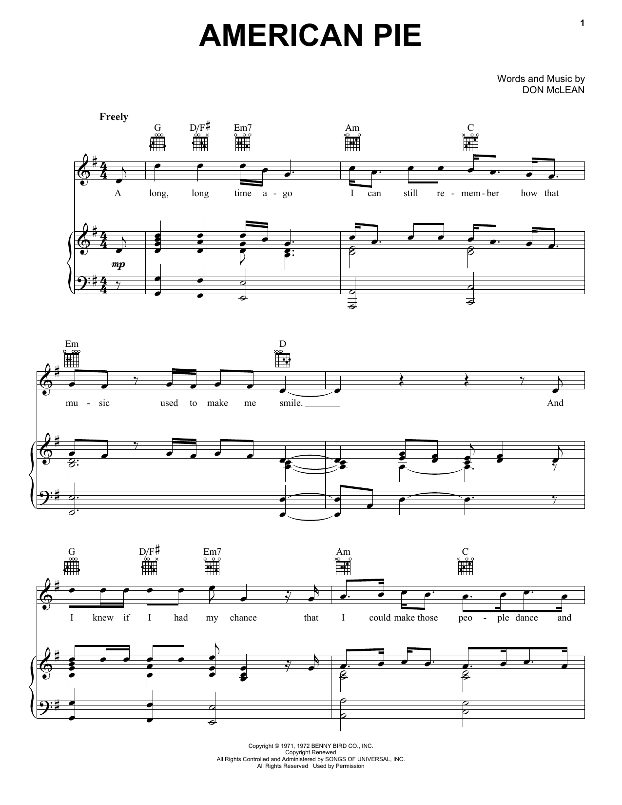 Download Don McLean 'American Pie' Sheet Music, Chords & Lyrics