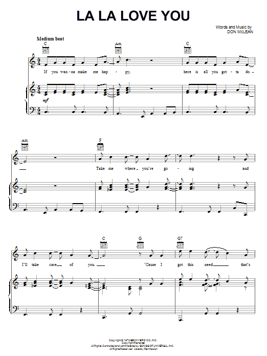 Don Mclean La La Love You Sheet Music Pdf Notes Chords Folk Score Piano Vocal Guitar Right Hand Melody Download Printable Sku