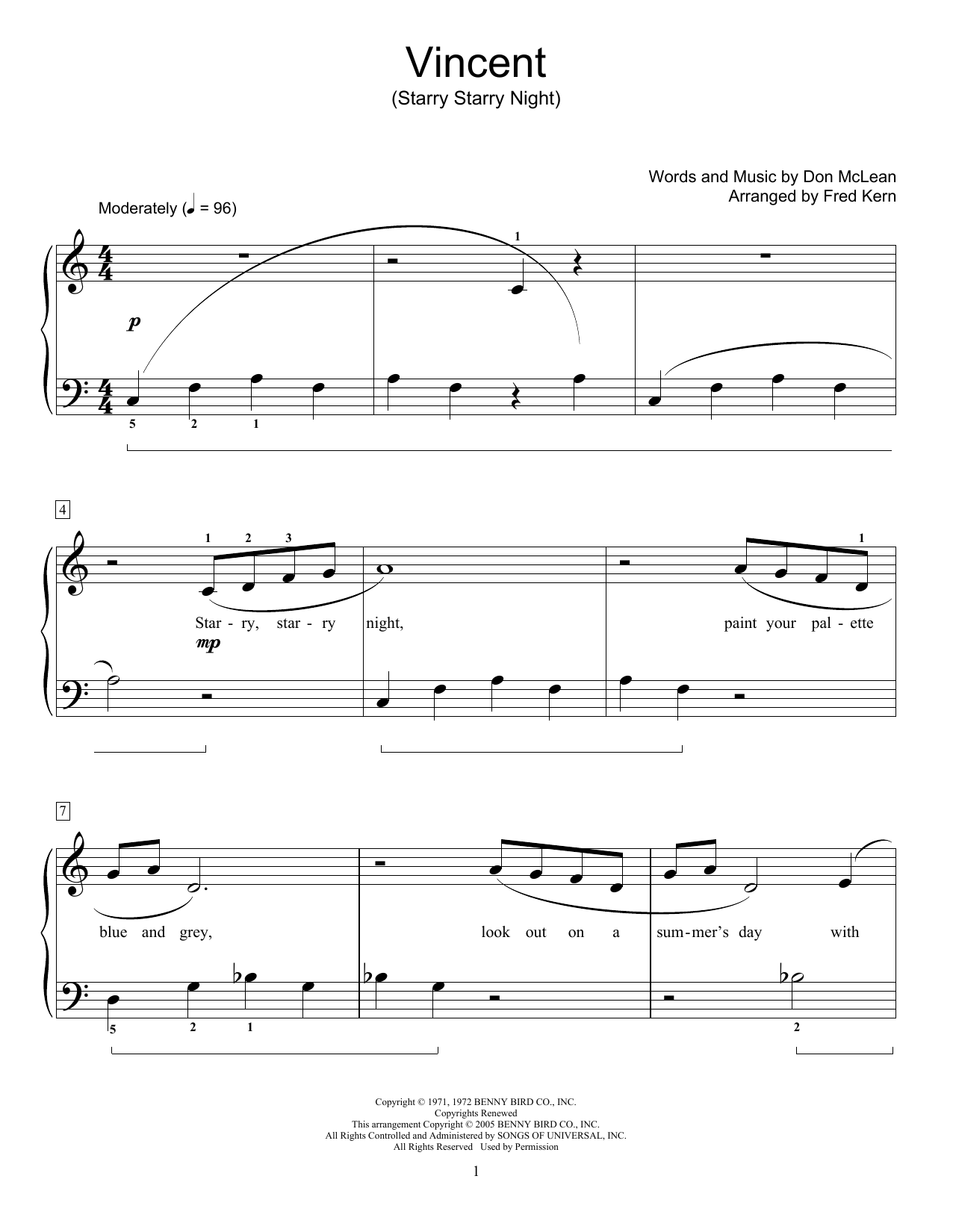 Learn to play Phillip Keveren Vincent (Starry Starry Night) sheet music for Educational Piano in minutes. Price: 6.9900$ Phillip Keveren Vincent (Starry Starry Night) sheet music notes and chords arranged for Educational Piano