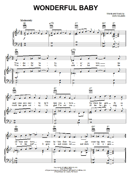 Don McLean Wonderful Baby sheet music notes and chords. Download Printable PDF.