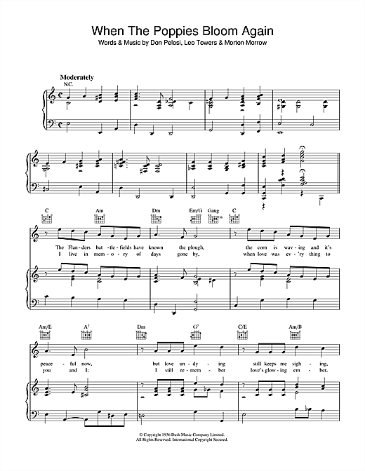 Learn to play Don Pelosi When The Poppies Bloom Again sheet music for Piano, Vocal & Guitar (Right-Hand Melody) in minutes. Don Pelosi When The Poppies Bloom Again sheet music notes and chords. Download Printable PDF.