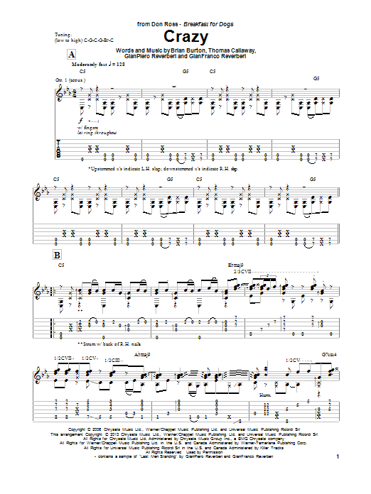 Don Ross Crazy Sheet Music Pdf Notes Chords Pop Score Guitar Tab Download Printable Sku 975