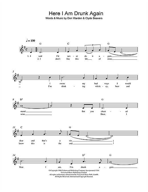 Don Warden Here I Am Drunk Again Sheet Music Pdf Notes Chords Country Score Lead Sheet Fake Book Download Printable Sku 1022