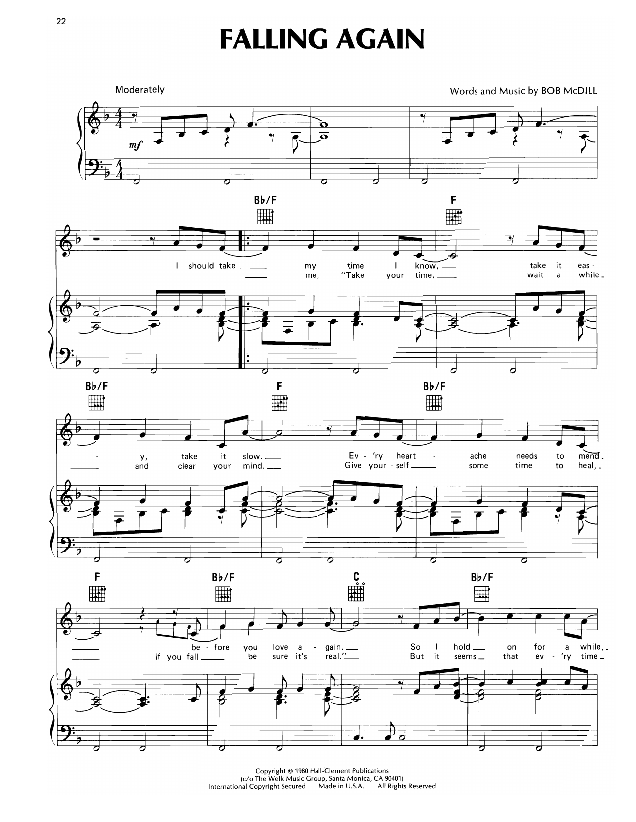 Don Williams Falling Again sheet music notes and chords. Download Printable PDF.