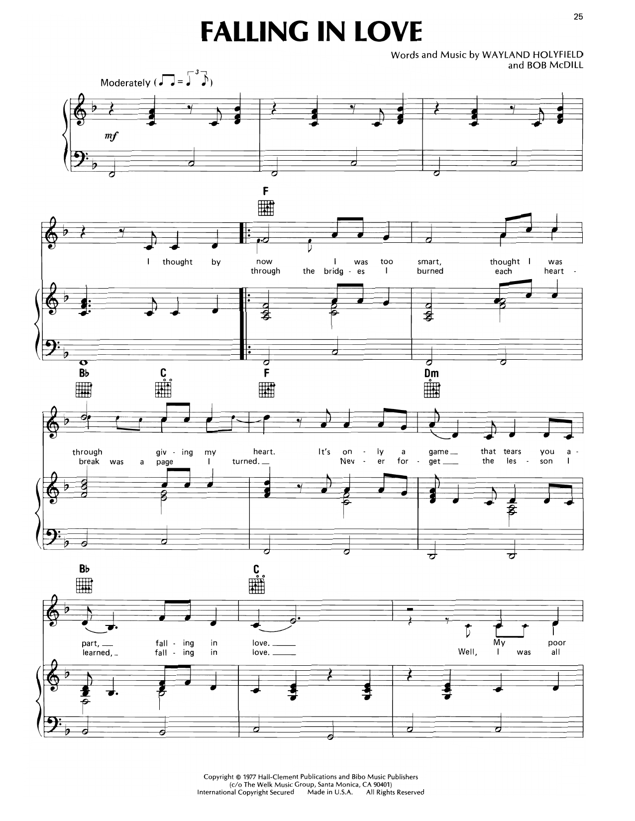 Don Williams Falling In Love sheet music notes and chords. Download Printable PDF.