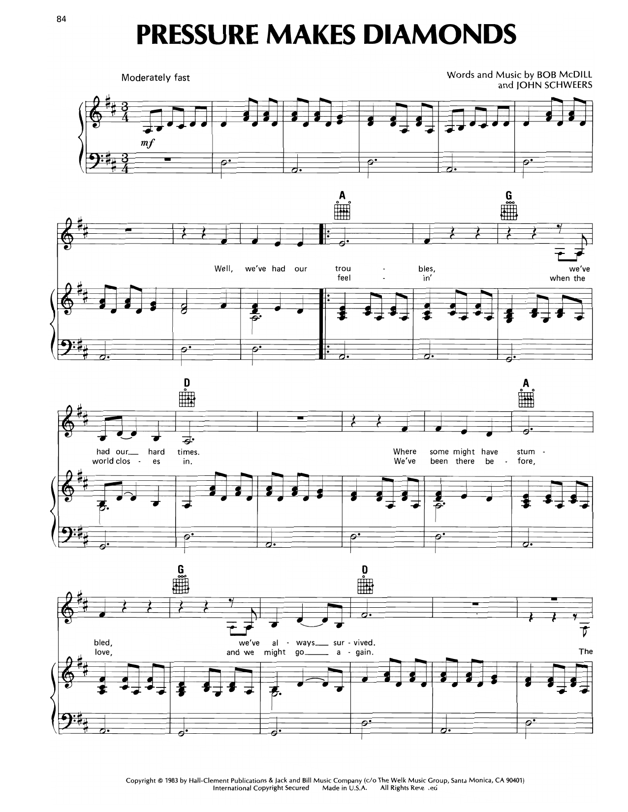 Don Williams Pressure Makes Diamonds sheet music notes and chords. Download Printable PDF.