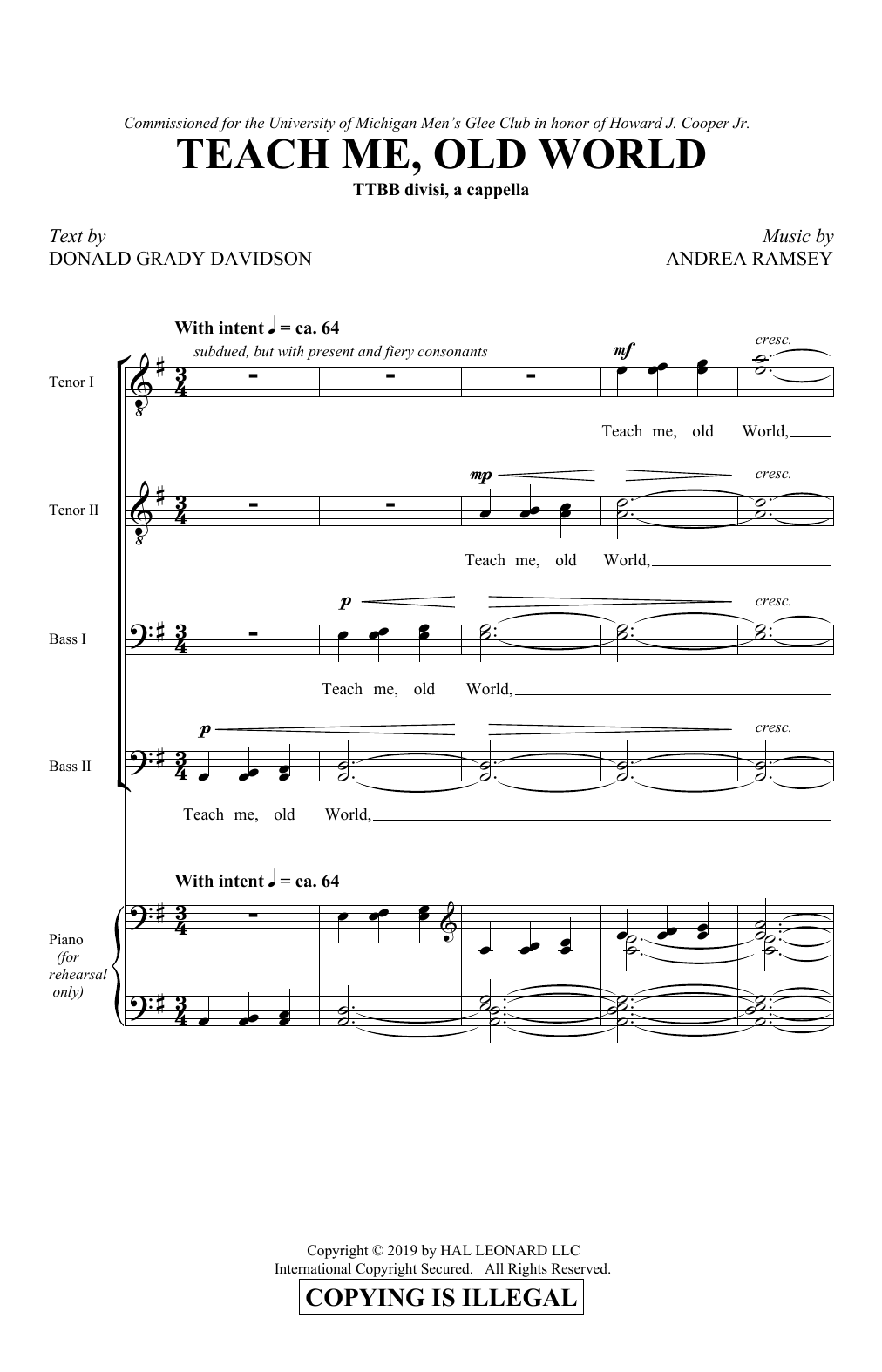 Learn to play Donald Grady Davidson and Andrea Ramsey Teach Me, Old World sheet music for TTBB Choir in minutes. Price: 3.9900$ Donald Grady Davidson and Andrea Ramsey Teach Me, Old World sheet music notes and chords arranged for TTBB Choir
