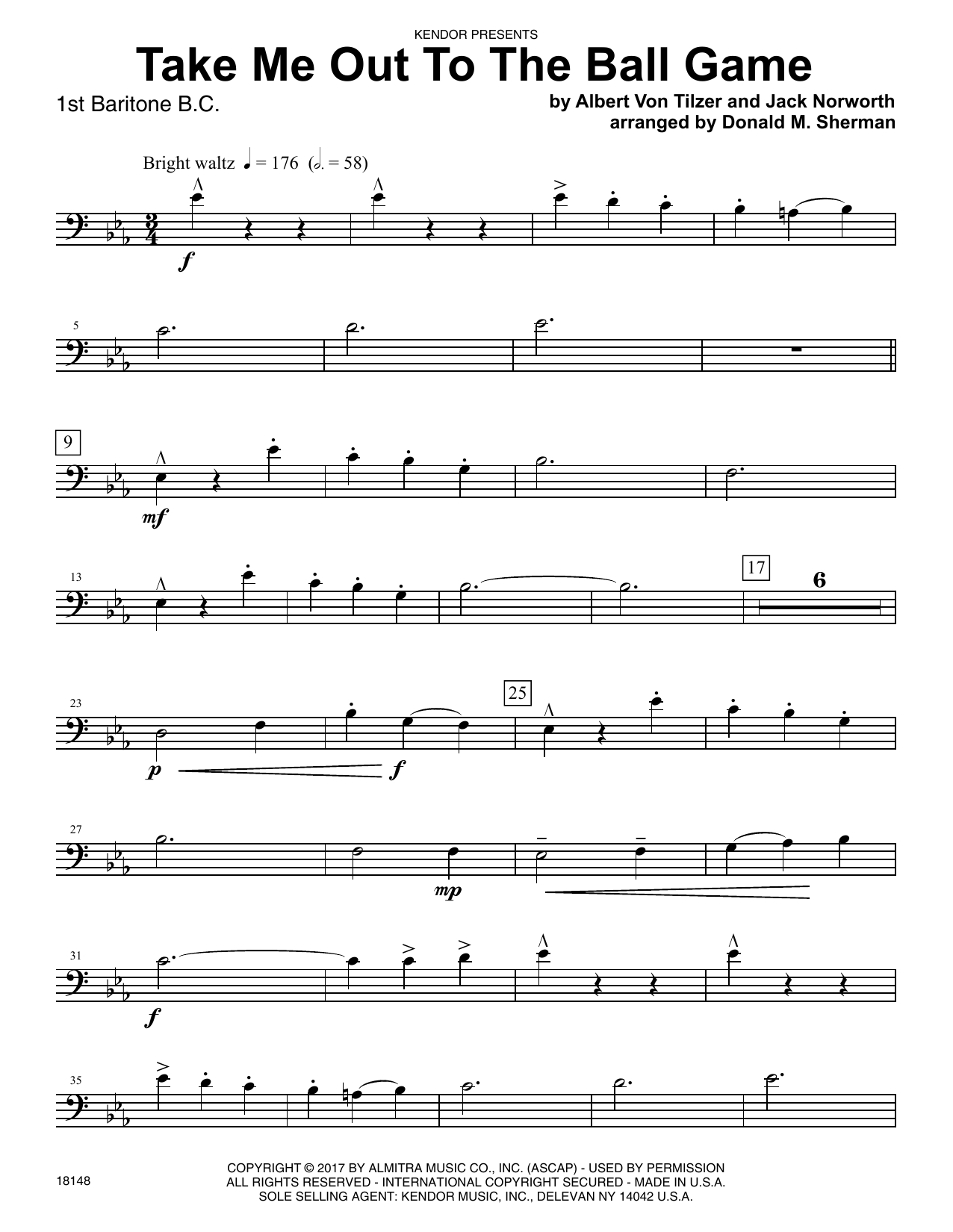 Donald M. Sherman Take Me Out To The Ball Game - 1st Baritone B.C. sheet music notes and chords. Download Printable PDF.