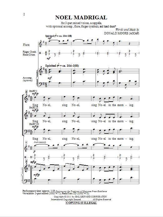 Donald Moore Noel Madrigal sheet music notes and chords. Download Printable PDF.