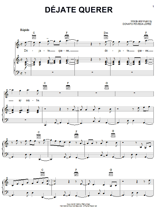 Donato Poveda Lopez Dejate Querer sheet music notes and chords. Download Printable PDF.