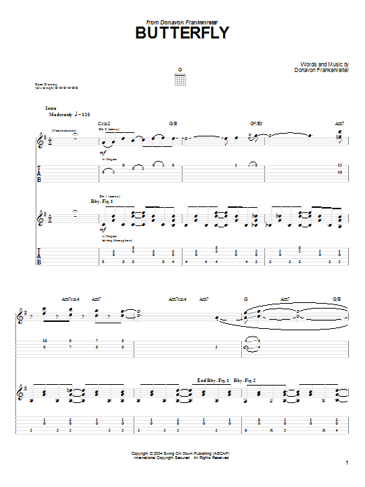 Donavon Frankenreiter Butterfly sheet music notes and chords. Download Printable PDF.