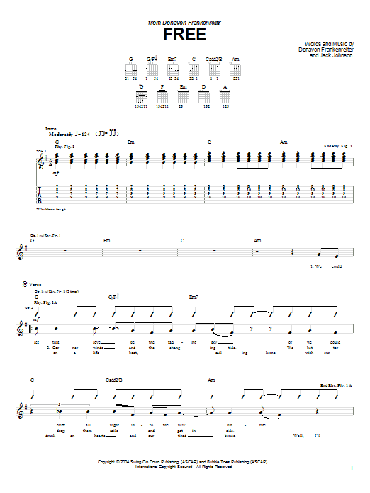 Donavon Frankenreiter Free sheet music notes and chords. Download Printable PDF.