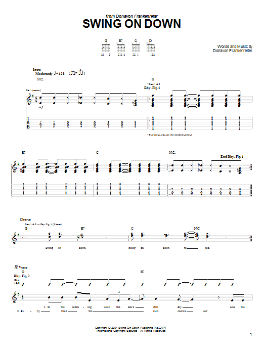 Donavon Frankenreiter Swing On Down sheet music notes and chords. Download Printable PDF.