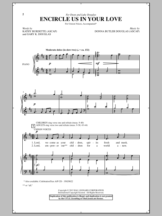 Learn to play Donna Butler Douglas Encircle Us In Your Love sheet music for Unison Choir in minutes. Price: 3.9900$ Donna Butler Douglas Encircle Us In Your Love sheet music notes and chords arranged for Unison Choir