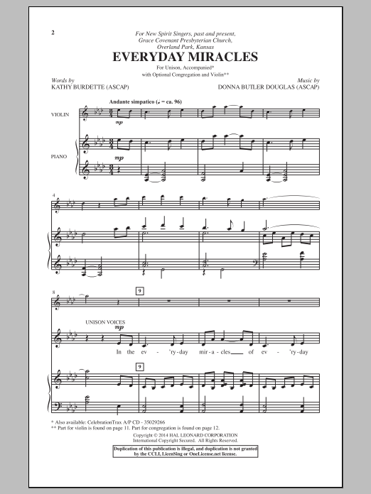 Donna Butler Douglas Everyday Miracles sheet music notes and chords. Download Printable PDF.