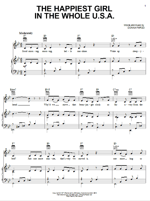 Donna Fargo The Happiest Girl In The Whole U.S.A. sheet music notes and chords arranged for Lead Sheet / Fake Book