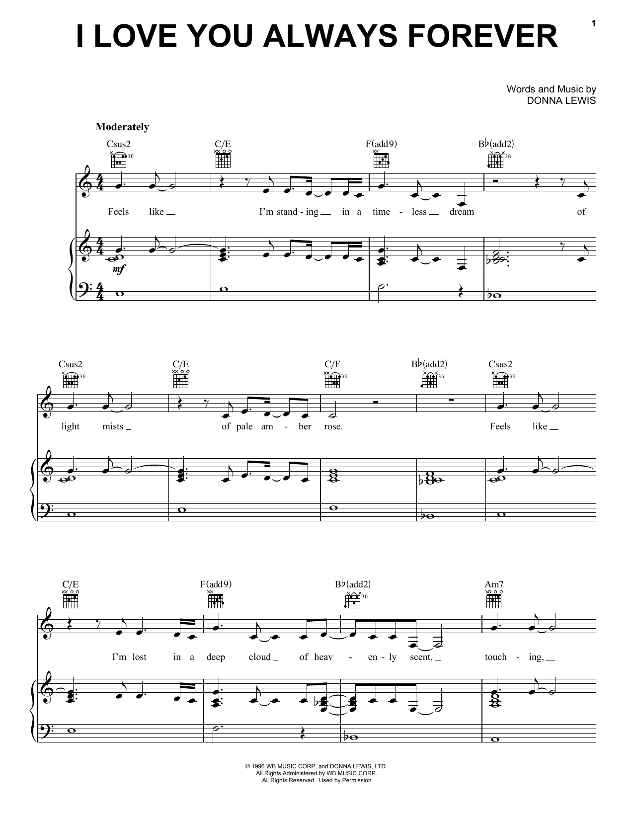 Donna Lewis I Love You Always Forever Sheet Music Pdf Notes Chords Pop Score Piano Vocal Guitar Right Hand Melody Download Printable Sku