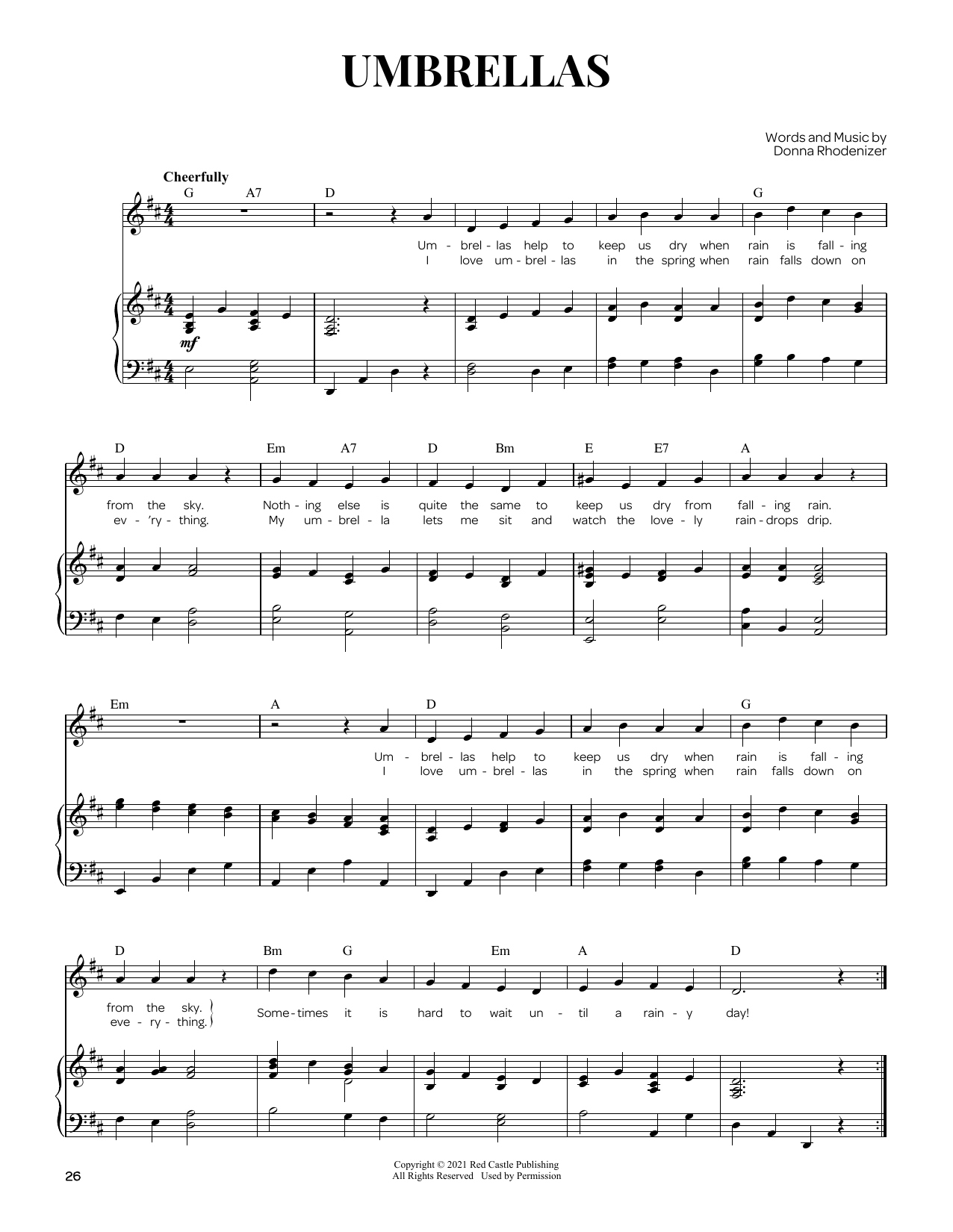 Donna Rhodenizer Umbrellas sheet music notes and chords. Download Printable PDF.